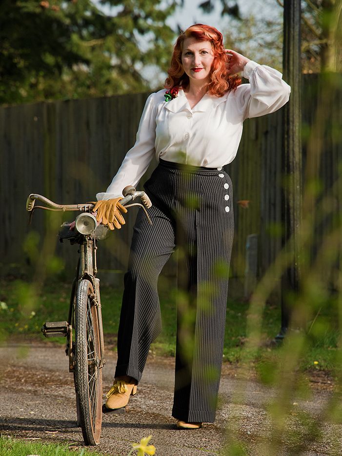 Ladies Swing Trousers - Traditional black pinstripe – Heyday