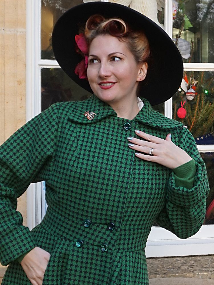 5th Avenue Coat Green and Black Houndstooth ONLY SIZE M LEFT